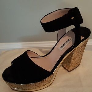 Mui Mui Glitter Platform Heels